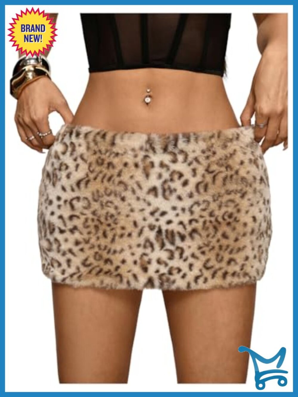 Y2k Leopard Faux Fur Mini Skirt Low Waist Bodycon Party Rave